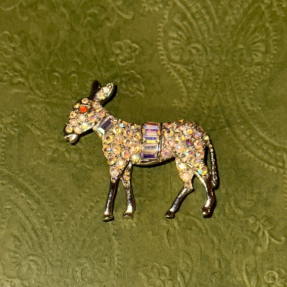 Ab Crystal Vintage Donkey Brooch - Picture 2 of 11